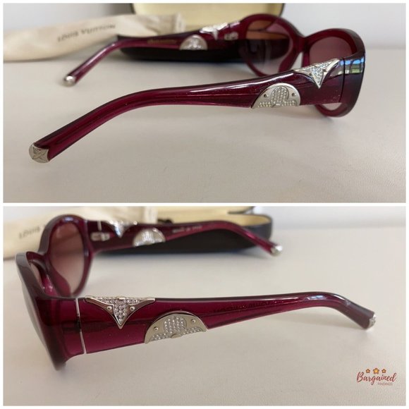 Authentic LOUIS VUITTON Burgundy Acetate Iris PM Rhinestone Oval Sunglasses - Picture 8 of 12